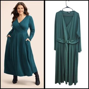 Bloomchic Long-sleeve Green Dress With Pockets